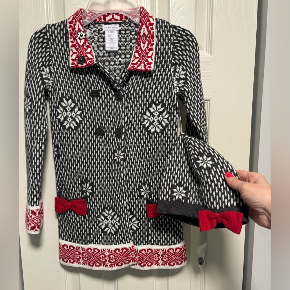 NEW Tahari Girls Sweater Coat with Matching Hat